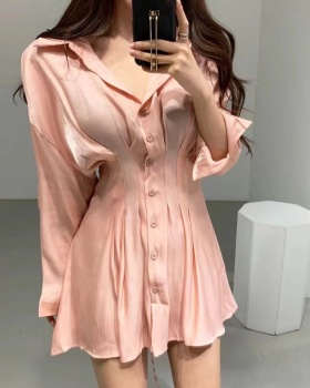 Pinched waist Korean style dress long sleeve niche shirt