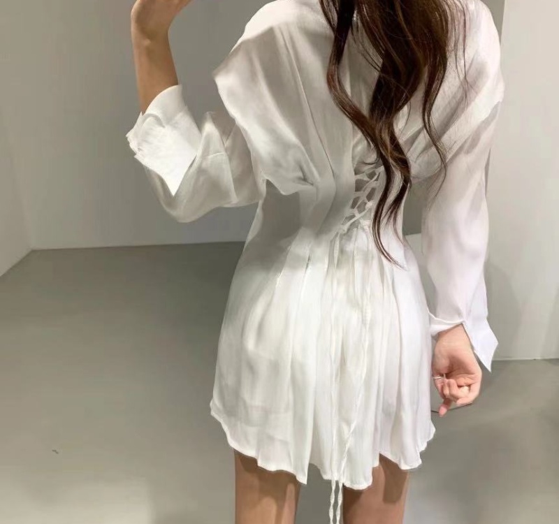 Pinched waist Korean style dress long sleeve niche shirt