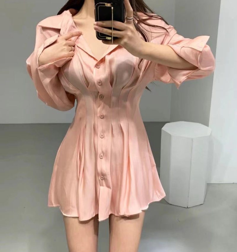 Pinched waist Korean style dress long sleeve niche shirt