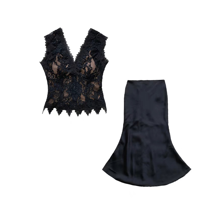 Fashionable fashion vest lace skirt 2pcs set