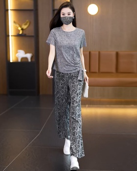 Irregular colors wide leg pants fashion tops 2pcs set