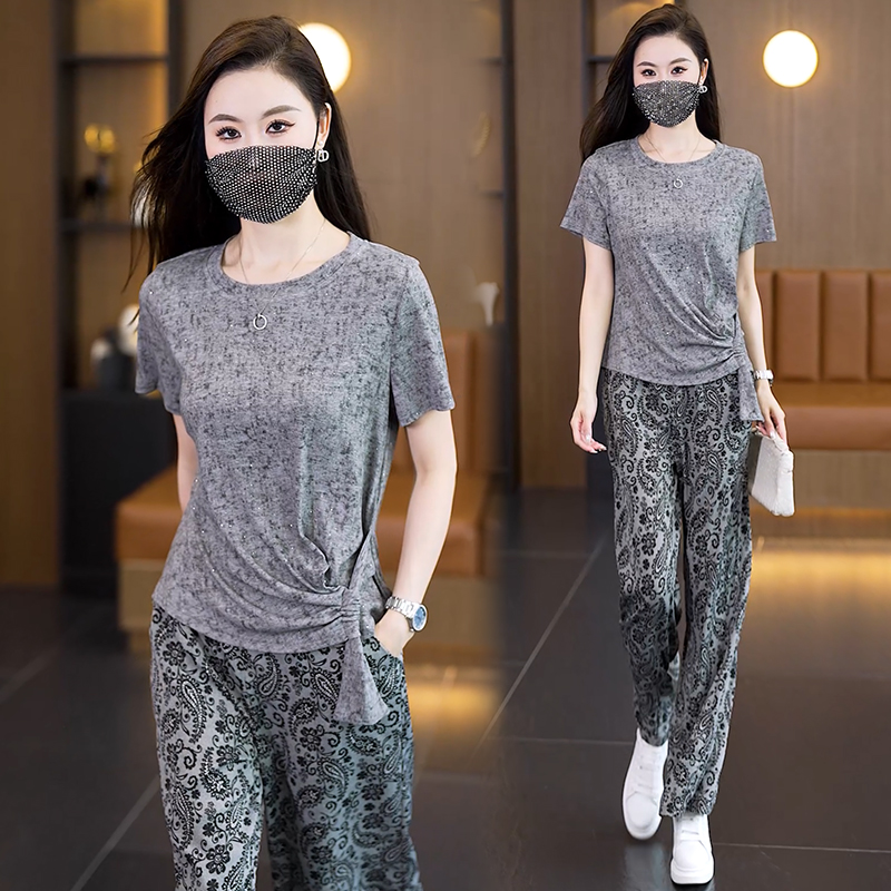 Irregular colors wide leg pants fashion tops 2pcs set