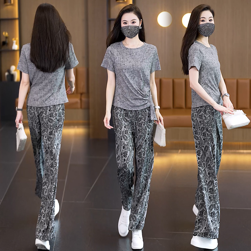 Irregular colors wide leg pants fashion tops 2pcs set