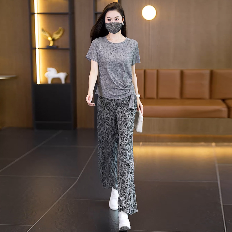 Irregular colors wide leg pants fashion tops 2pcs set
