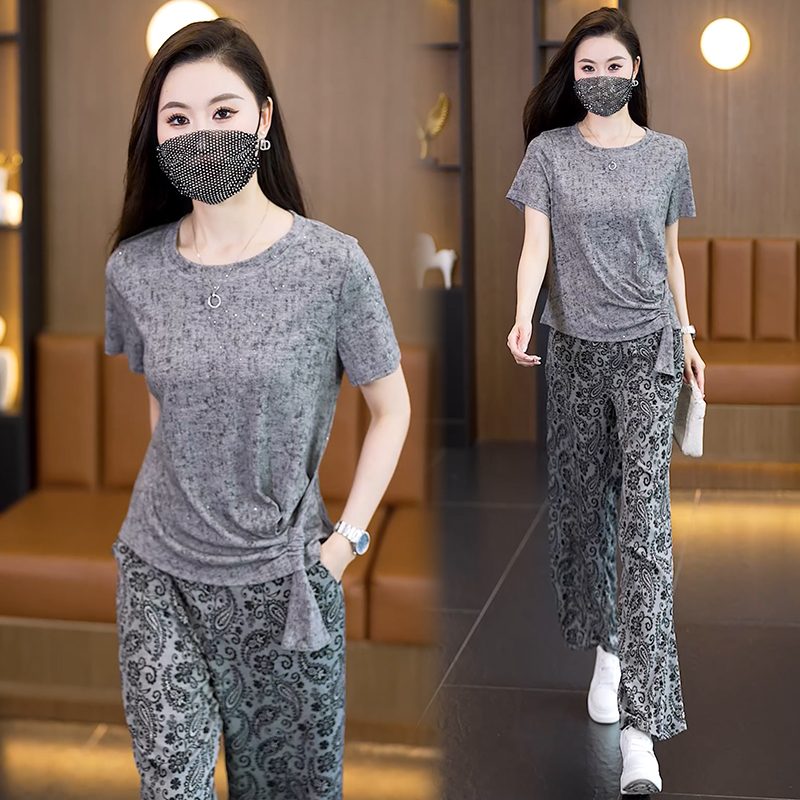Irregular colors wide leg pants fashion tops 2pcs set