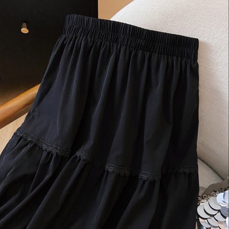 Splice long lace temperament gauze skirt for women