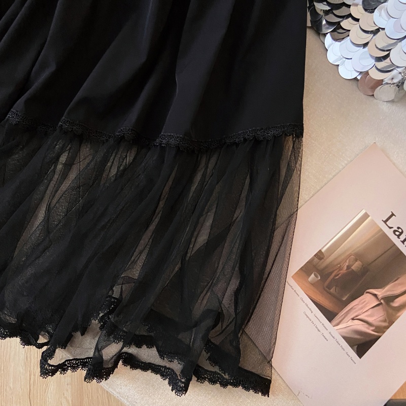 Splice long lace temperament gauze skirt for women
