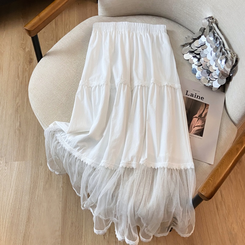 Splice long lace temperament gauze skirt for women
