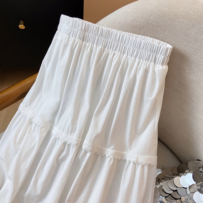 Splice long lace temperament gauze skirt for women