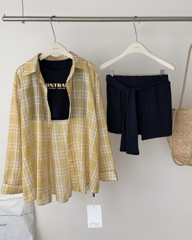 Plaid temperament shirt street short skirt 3pcs set