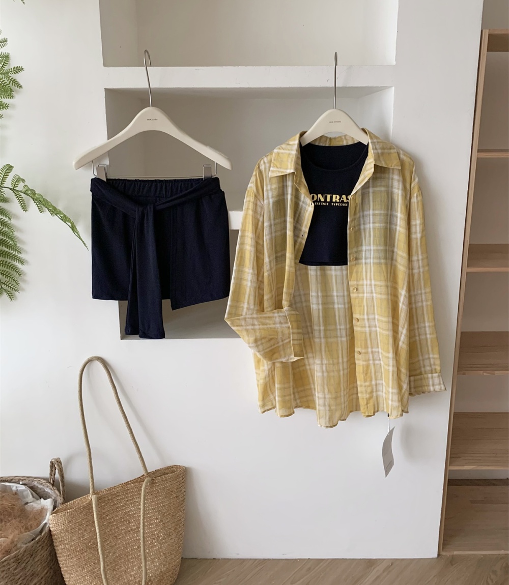 Plaid temperament shirt street short skirt 3pcs set