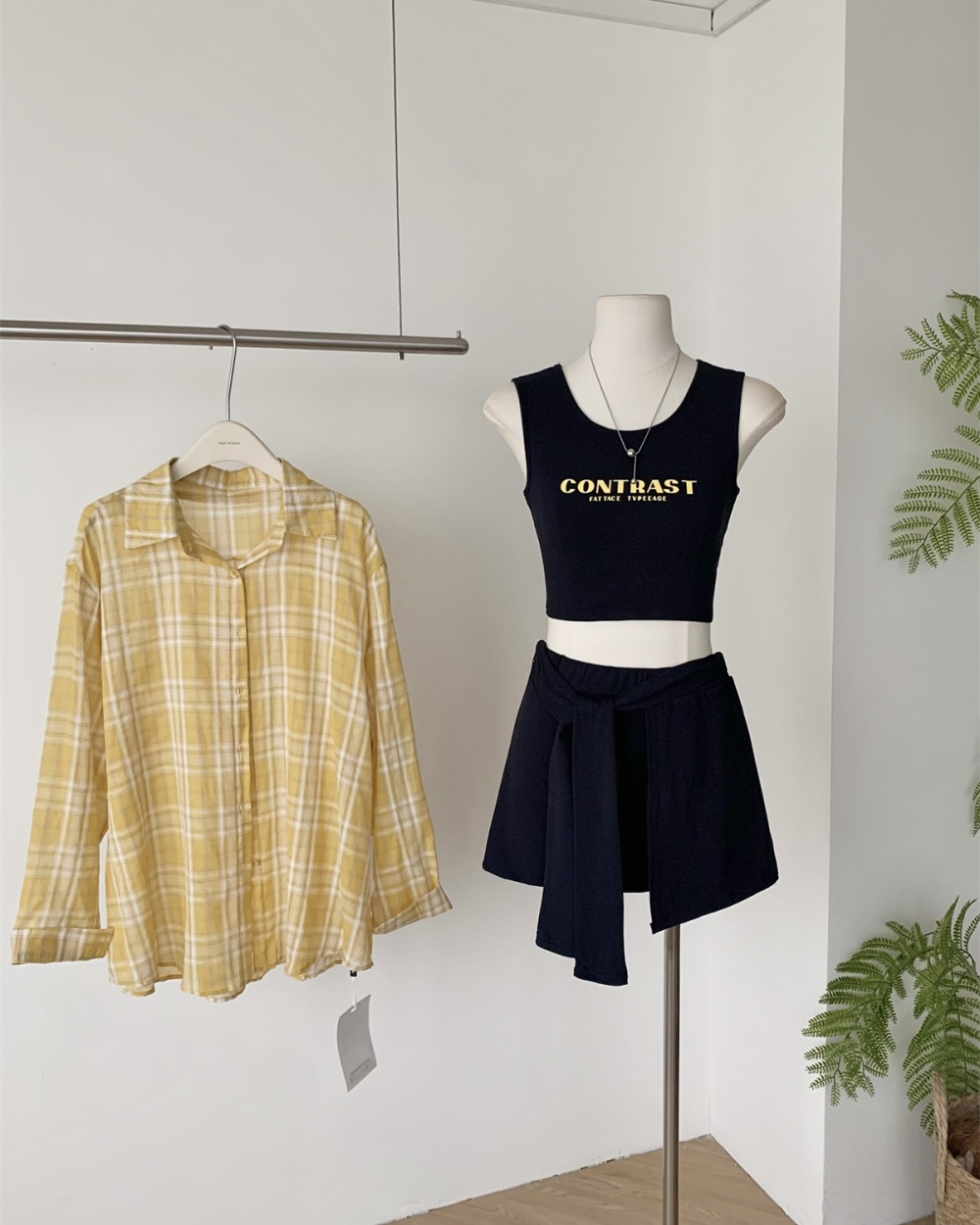 Plaid temperament shirt street short skirt 3pcs set