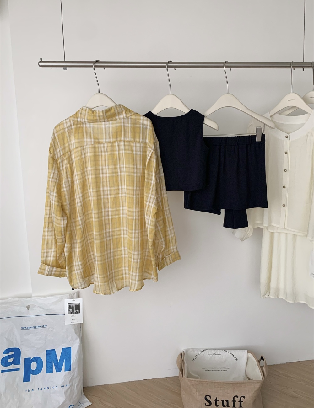 Plaid temperament shirt street short skirt 3pcs set