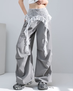 Loose fold wide leg pants sports lace pants for women