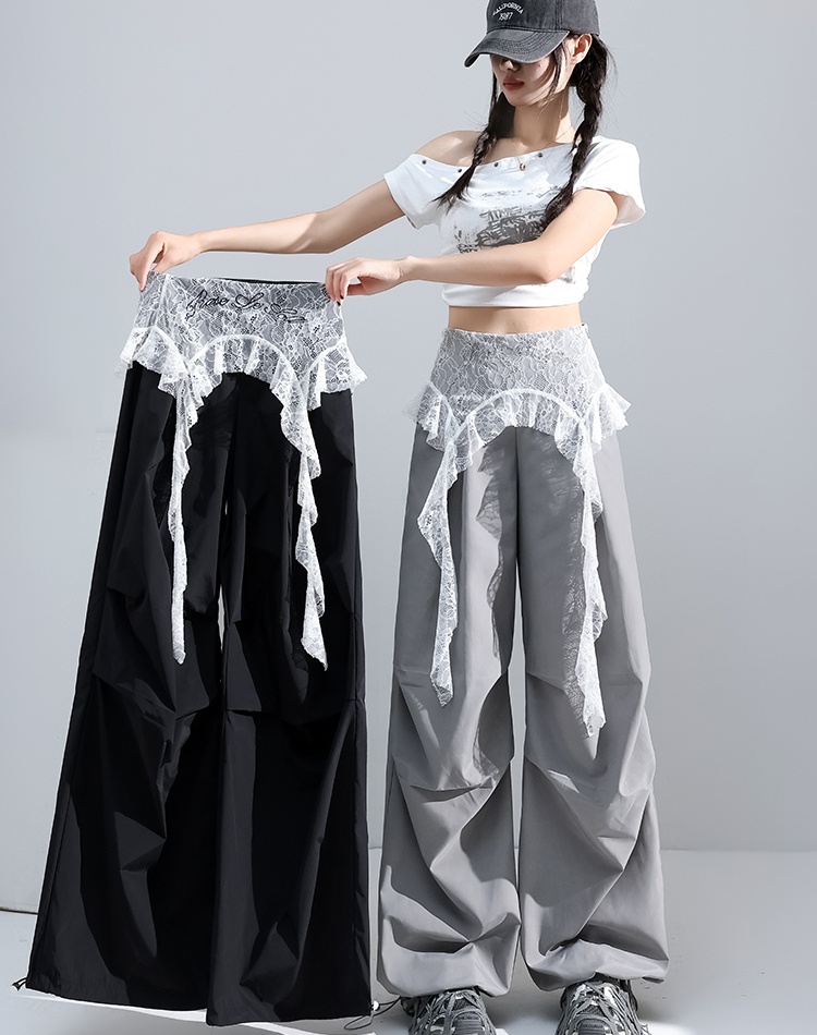 Loose fold wide leg pants sports lace pants for women