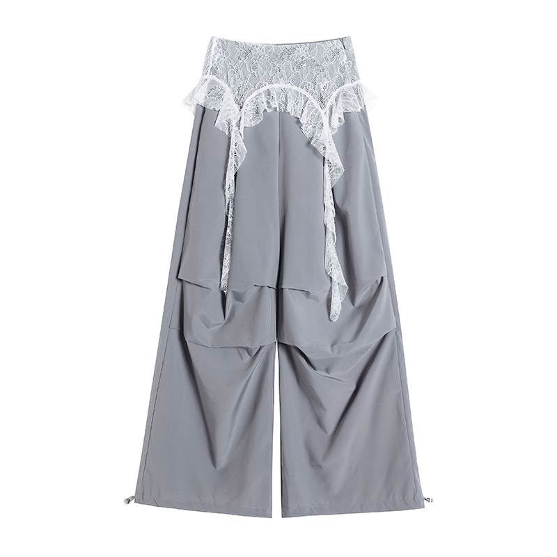 Loose fold wide leg pants sports lace pants for women