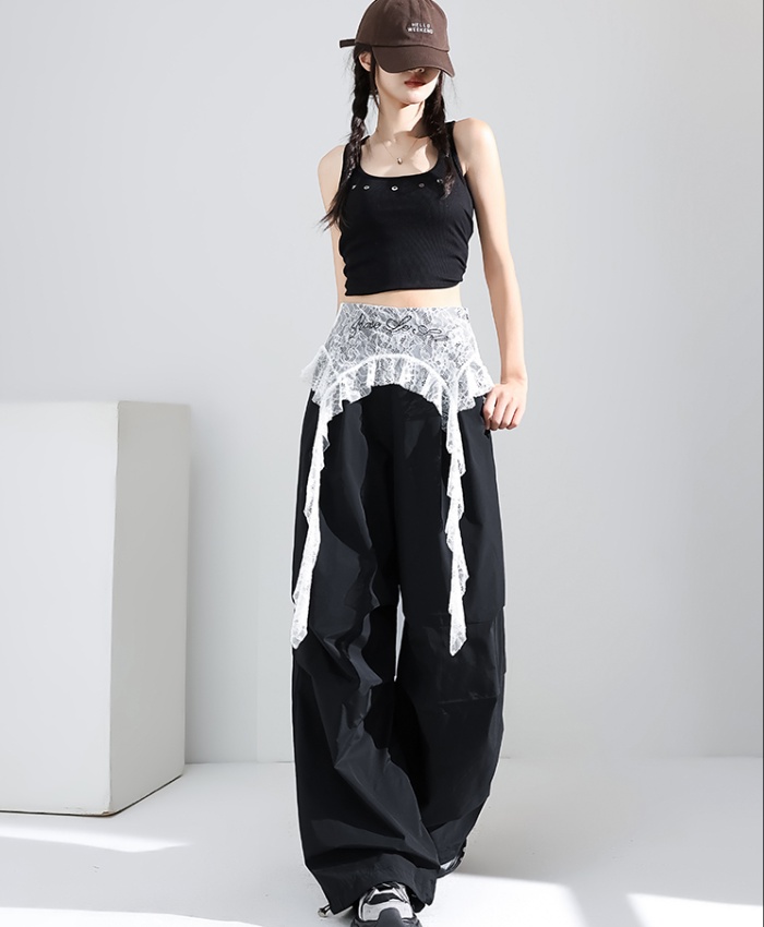 Loose fold wide leg pants sports lace pants for women