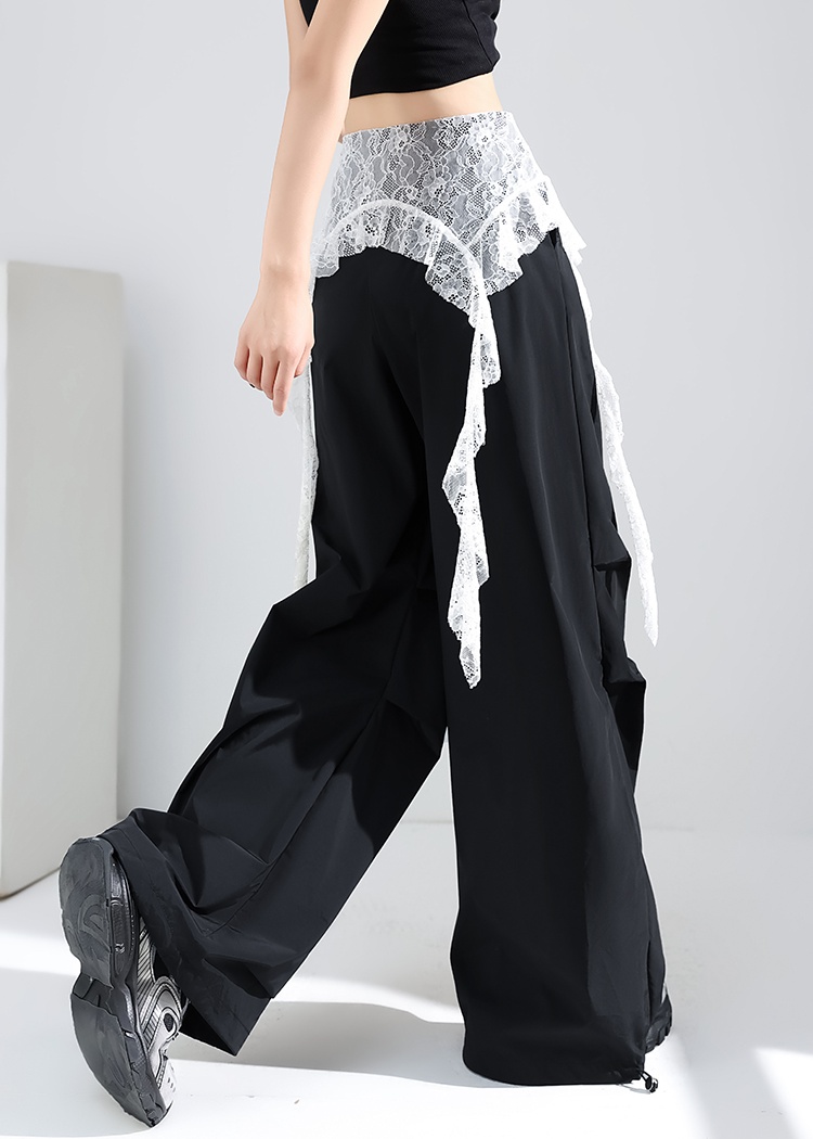 Loose fold wide leg pants sports lace pants for women