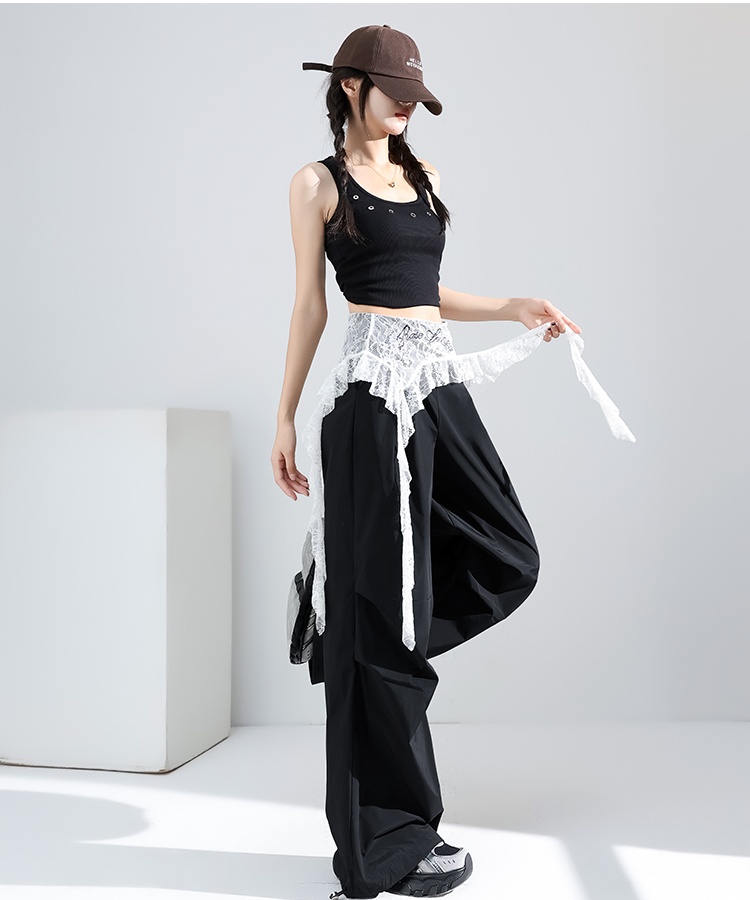 Loose fold wide leg pants sports lace pants for women