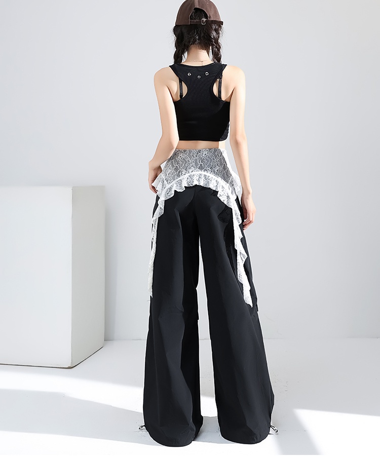 Loose fold wide leg pants sports lace pants for women