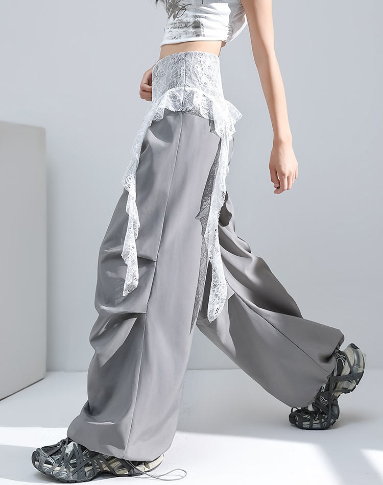 Loose fold wide leg pants sports lace pants for women