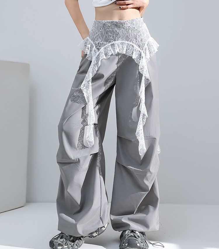 Loose fold wide leg pants sports lace pants for women