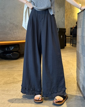 Flax slim wide leg pants wood ear straight pants pants