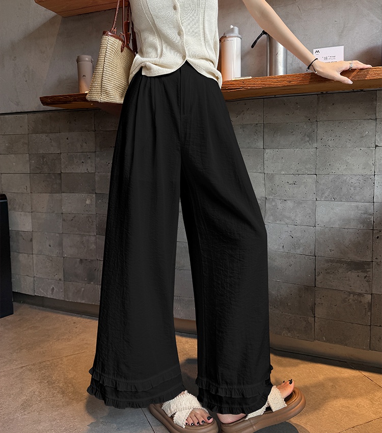 Flax slim wide leg pants wood ear straight pants pants