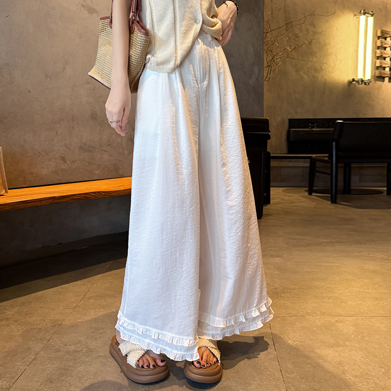 Flax slim wide leg pants wood ear straight pants pants