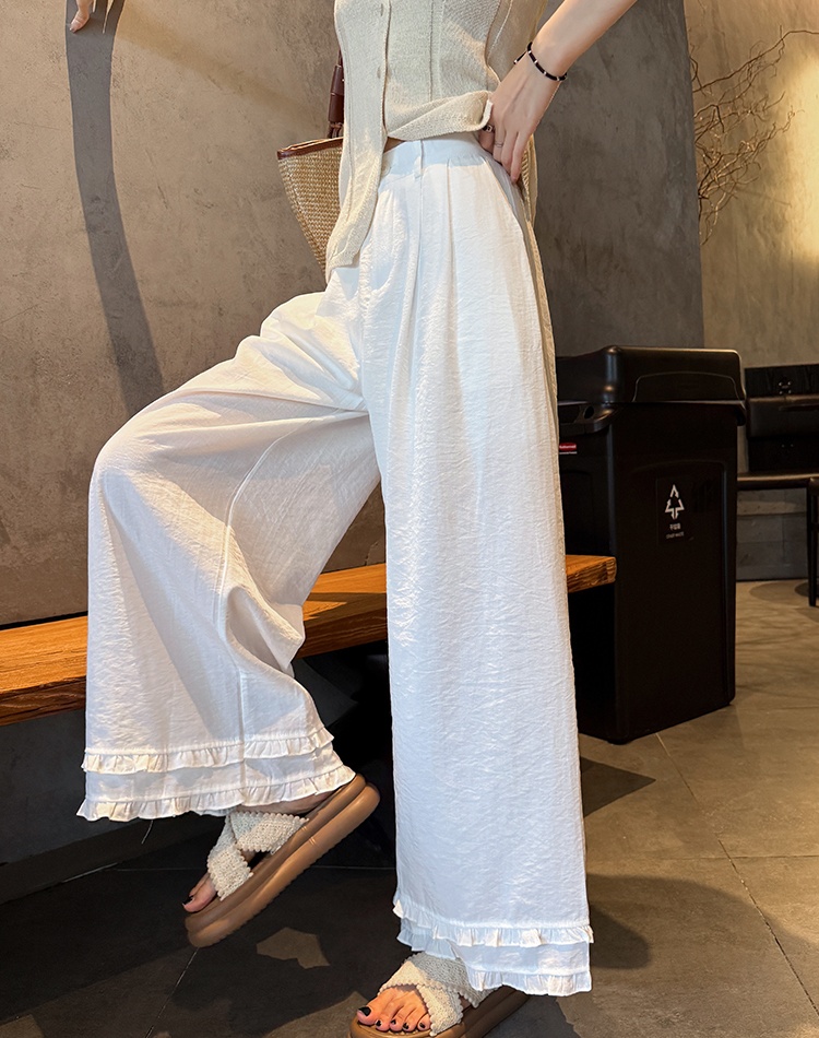 Flax slim wide leg pants wood ear straight pants pants