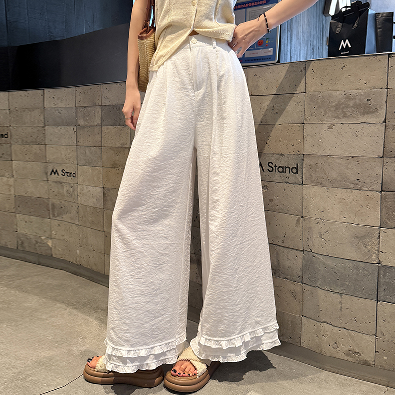 Flax slim wide leg pants wood ear straight pants pants