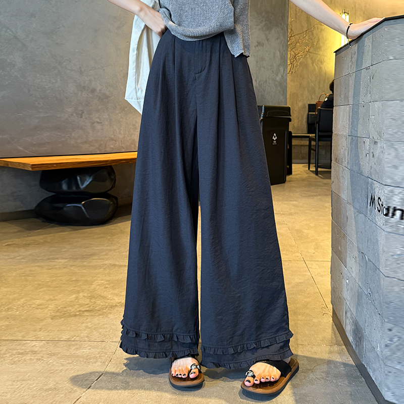 Flax slim wide leg pants wood ear straight pants pants