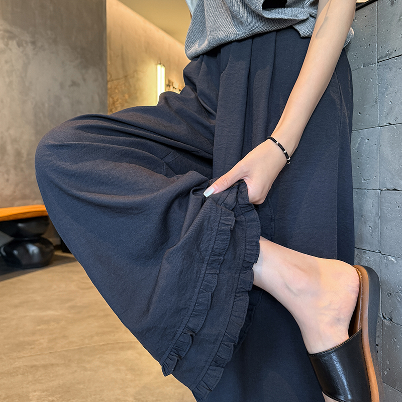 Flax slim wide leg pants wood ear straight pants pants