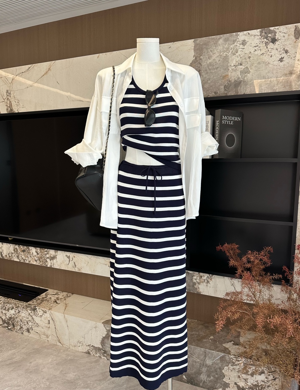 Slim temperament long skirt Korean style dress 3pcs set