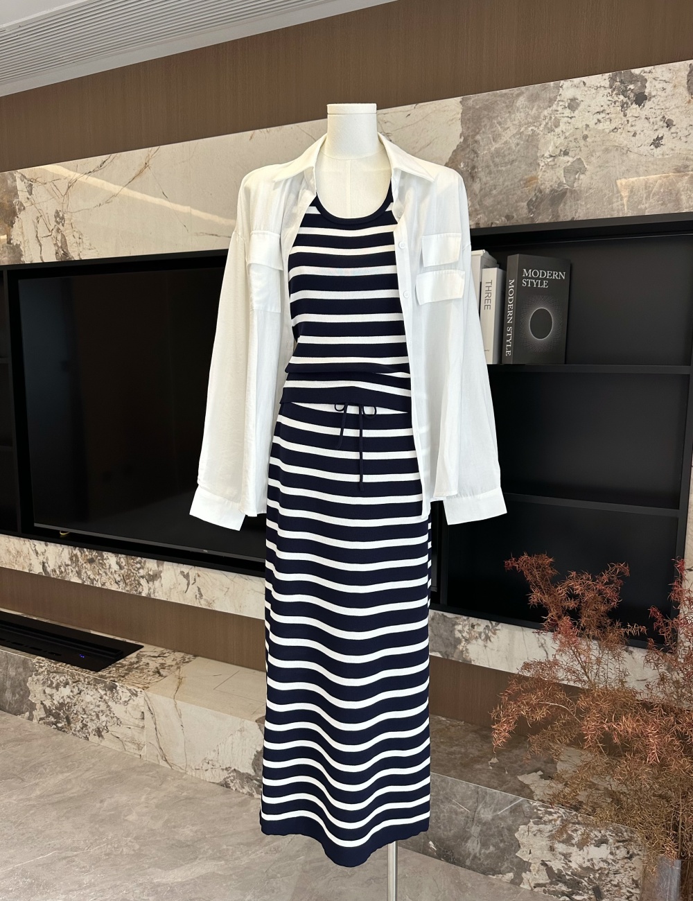 Slim temperament long skirt Korean style dress 3pcs set