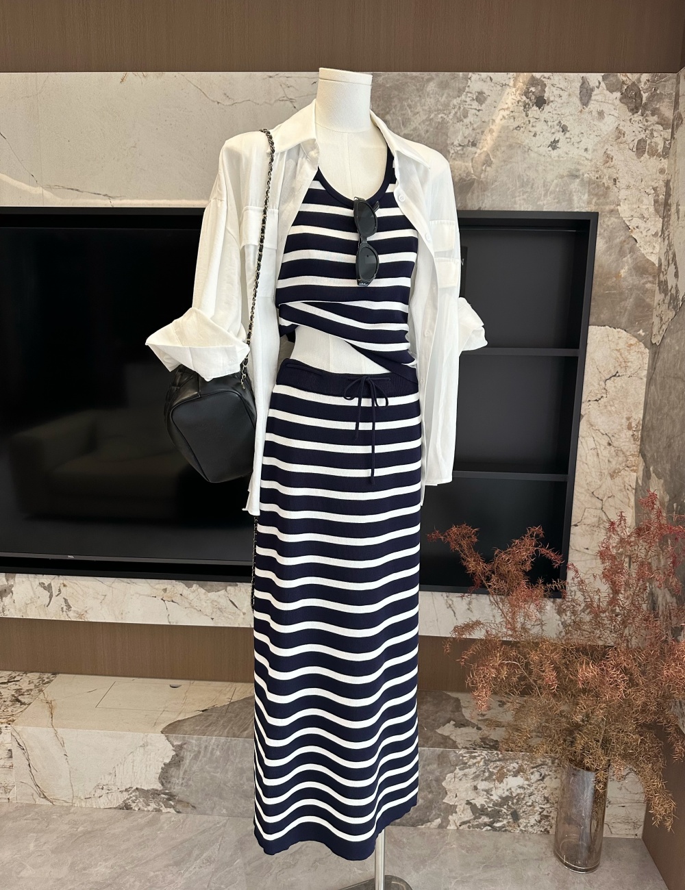Slim temperament long skirt Korean style dress 3pcs set