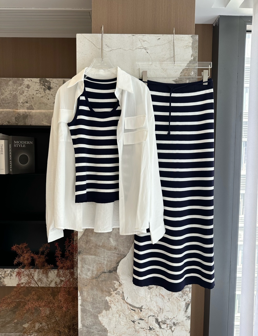 Slim temperament long skirt Korean style dress 3pcs set