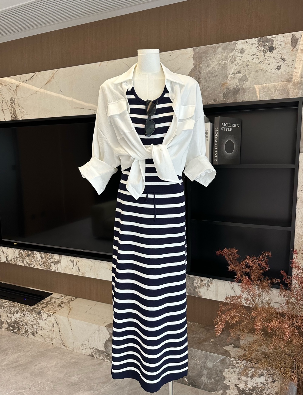 Slim temperament long skirt Korean style dress 3pcs set