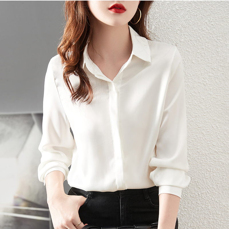 Light autumn seven colors chiffon shirt niche satin shirt