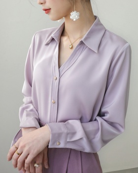 Niche autumn purple shirt France style long sleeve tops