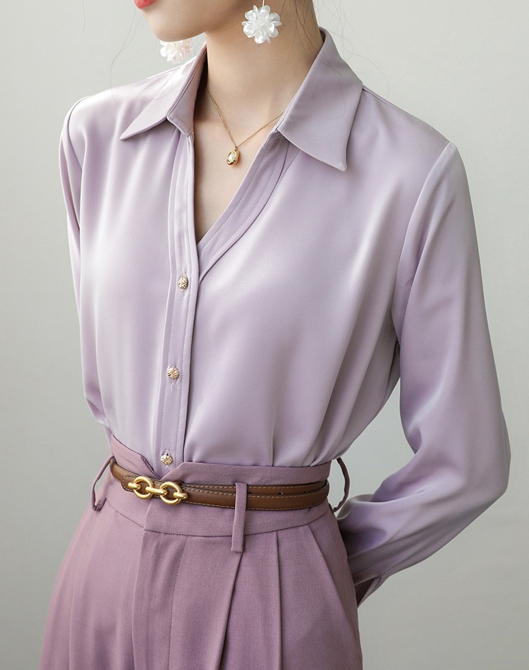 Niche autumn purple shirt France style long sleeve tops