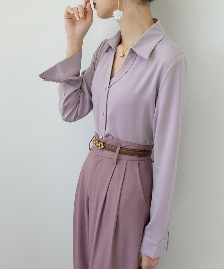 Niche autumn purple shirt France style long sleeve tops