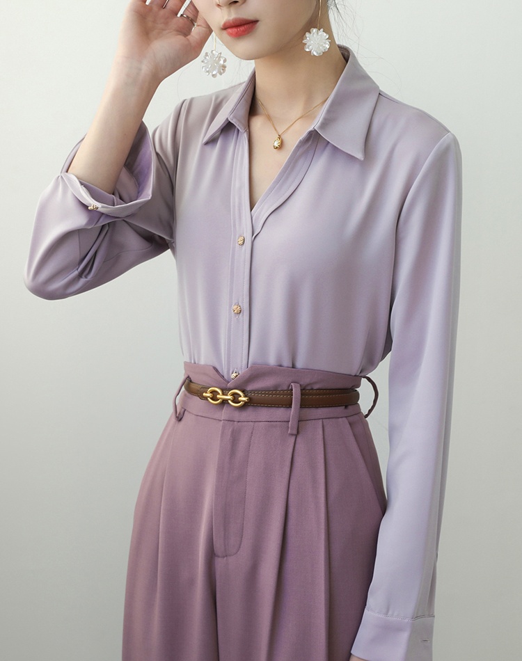 Niche autumn purple shirt France style long sleeve tops