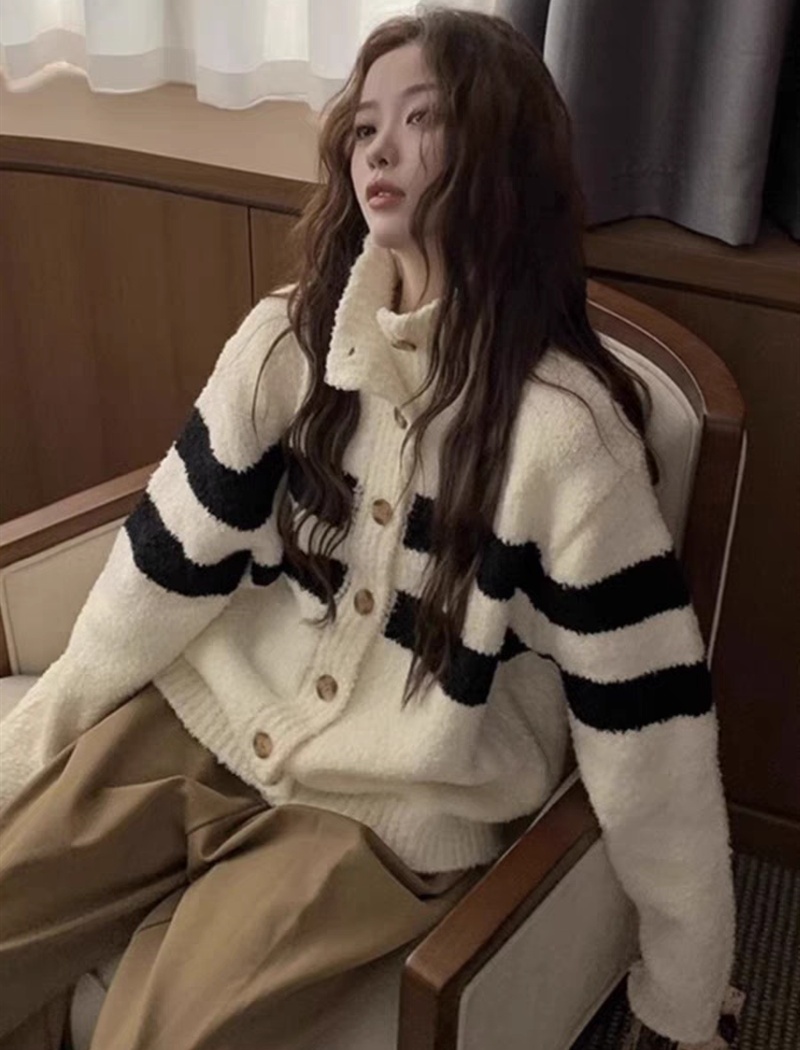 Japanese style high collar coat lazy cardigan for women