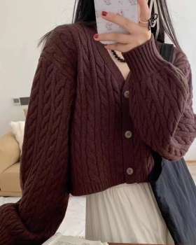 Twist lantern sleeve cardigan Korean style sweater for women