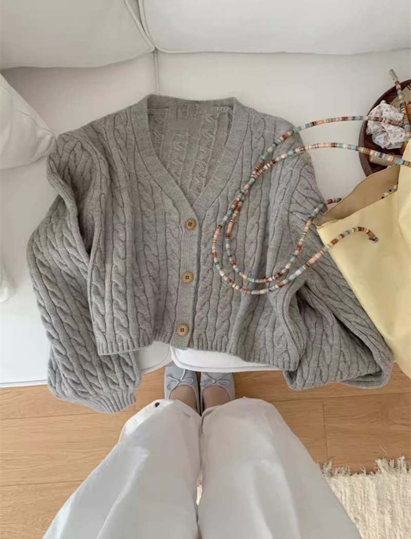 Twist lantern sleeve cardigan Korean style sweater for women