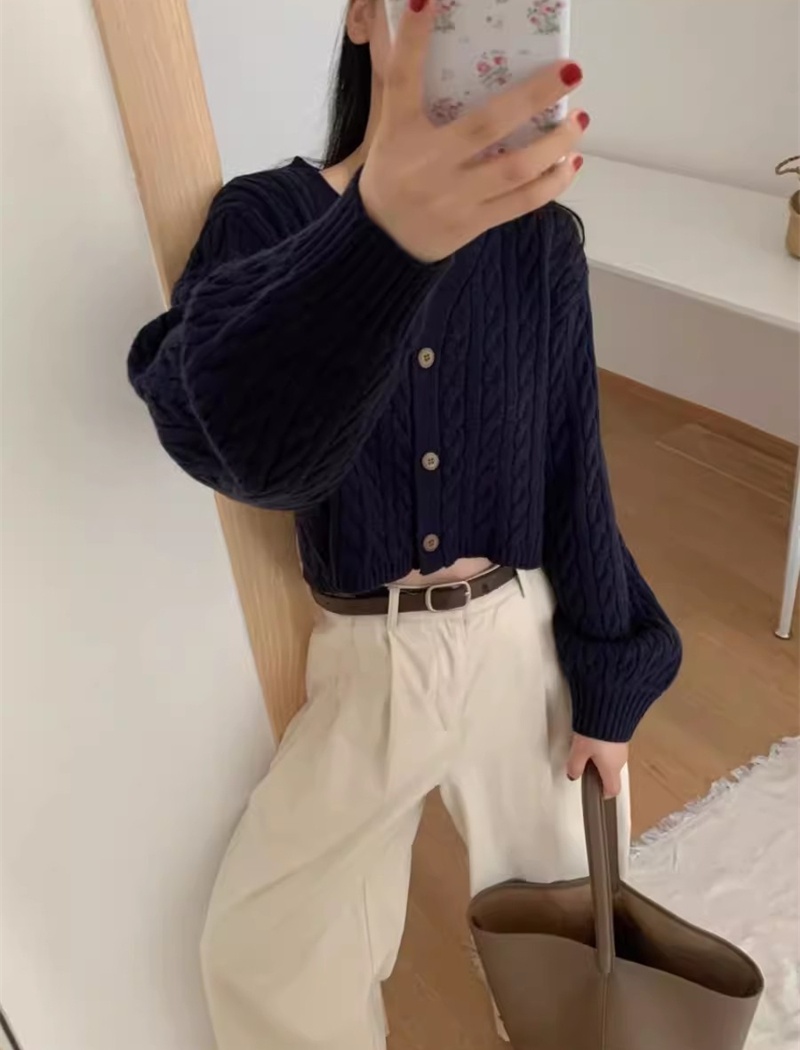 Twist lantern sleeve cardigan Korean style sweater for women