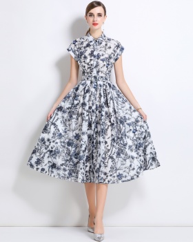 Short sleeve with belt shirt printing summer dress