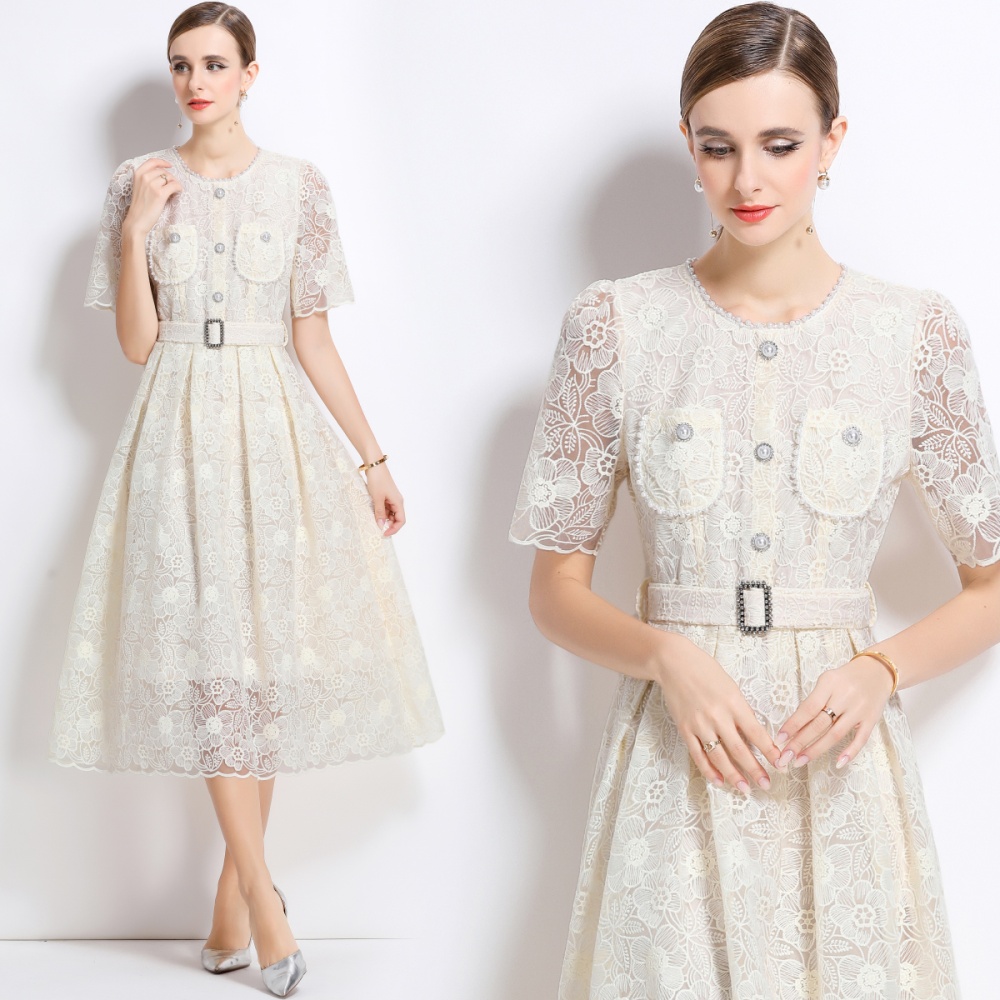 France style lace temperament chanelstyle beading dress