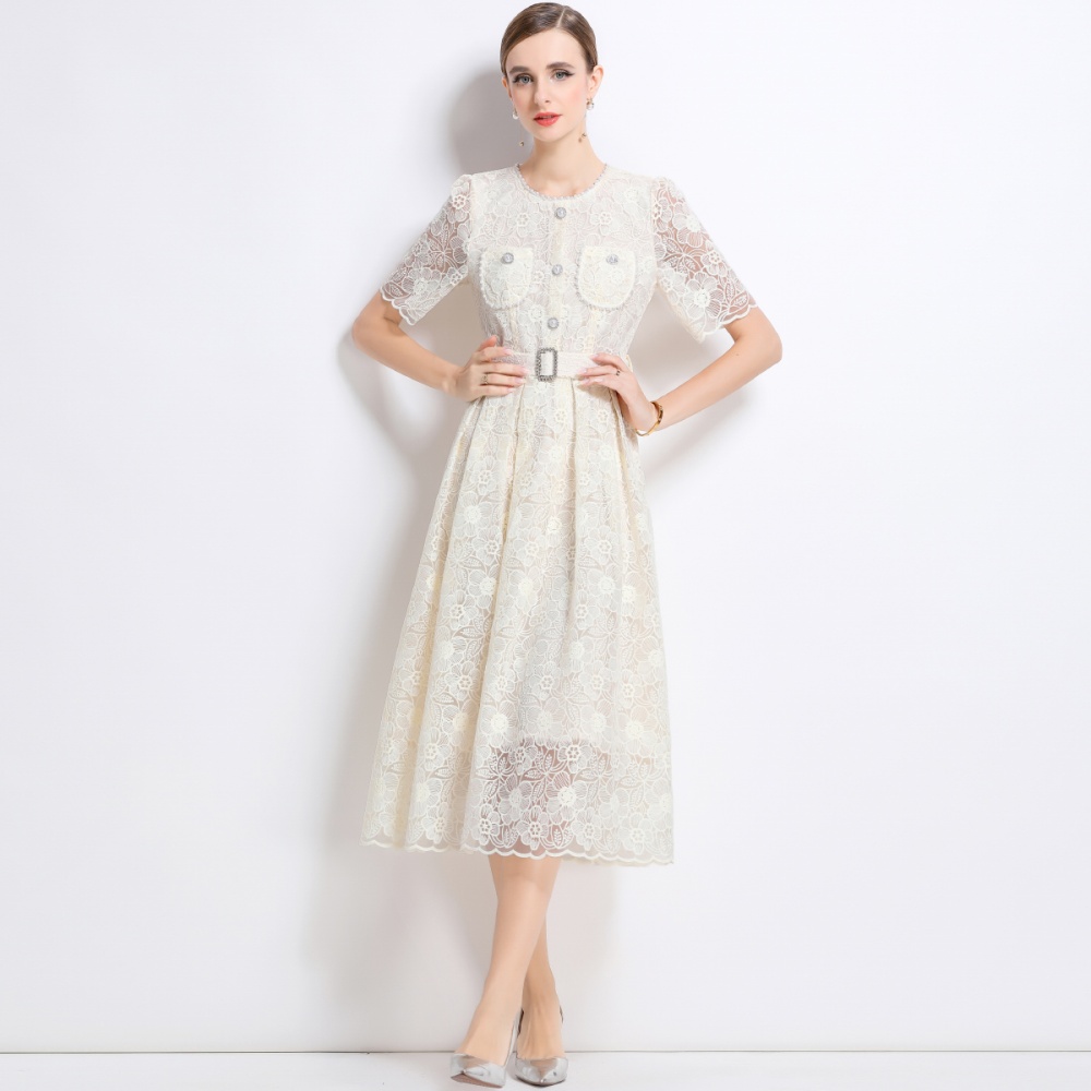 France style lace temperament chanelstyle beading dress